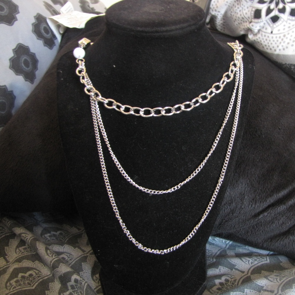 White and Silver Long Necklace